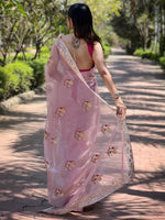 Saree Mall Women's Tissue Pink Embellished Designer Saree With Blouse Piece-AAVYA5303