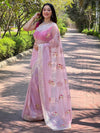 Saree Mall Women's Tissue Pink Embellished Designer Saree With Blouse Piece-AAVYA5303