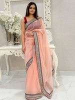 Saree Mall Women's Net Peach Embellished Designer Saree With Blouse Piece-AAVYA5402