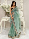 Saree Mall Women's Net Sea Green Embellished Designer Saree With Blouse Piece-AAVYA5403