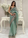 Saree Mall Women's Net Sea Green Embellished Designer Saree With Blouse Piece-AAVYA5403