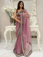 Saree Mall Women's Net Mauve Embellished Designer Saree With Blouse Piece-AAVYA5404