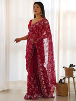 Saree Mall Women's Georgette Red Embellished Designer Saree With Blouse Piece-AAVYA5502