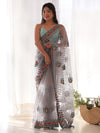 Saree Mall Women's Net Grey Embellished Designer Saree With Blouse Piece-AAVYA5601