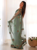 Saree Mall Women's Net Light Green Embellished Designer Saree With Blouse Piece-AAVYA5602