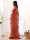 Saree Mall Women's Net Orange Embellished Designer Saree With Blouse Piece-AAVYA5603