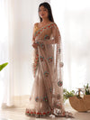 Saree Mall Women's Net Beige Embellished Designer Saree With Blouse Piece-AAVYA5604