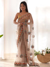 Saree Mall Women's Net Beige Embellished Designer Saree With Blouse Piece-AAVYA5604