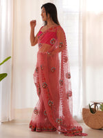 Saree Mall Women's Net Pink Embellished Designer Saree With Blouse Piece-AAVYA5605