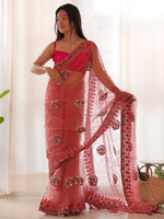 Saree Mall Women's Net Pink Embellished Designer Saree With Blouse Piece-AAVYA5605