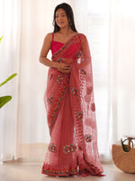 Saree Mall Women's Net Pink Embellished Designer Saree With Blouse Piece-AAVYA5605