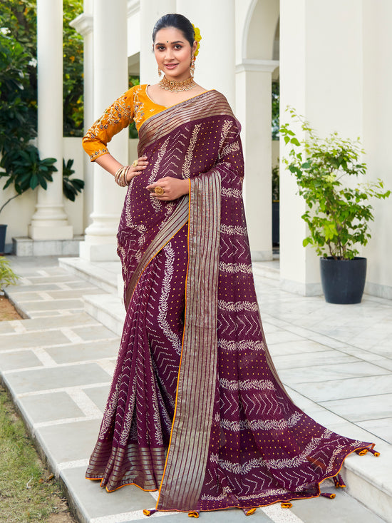 Saree Mall Women's Chiffon Purple Embellished Designer Saree With Blouse Piece-ABHIJET5038