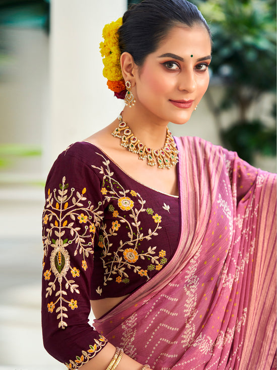 Saree Mall Women's Chiffon Mauve Embellished Designer Saree With Blouse Piece-ABHIJET5040