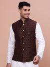 Men Woven Design Brown Slim Fit Nehru Jacket-AC-1147-Brown