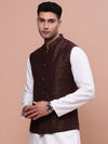 Men Woven Design Brown Slim Fit Nehru Jacket-AC-1147-Brown