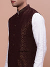 Men Woven Design Brown Slim Fit Nehru Jacket-AC-1147-Brown