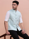 Men Woven Design Sea Green Slim Fit Nehru Jacket-AC-1155-Seagreen