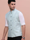 Men Woven Design Sea Green Slim Fit Nehru Jacket-AC-1155-Seagreen