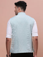 Men Woven Design Sea Green Slim Fit Nehru Jacket-AC-1155-Seagreen