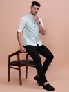 Men Woven Design Sea Green Slim Fit Nehru Jacket-AC-1155-Seagreen