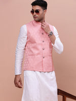 Men Woven Design Peach Slim Fit Nehru Jacket-AC-1156-Peach