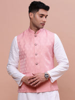 Men Woven Design Peach Slim Fit Nehru Jacket-AC-1156-Peach