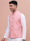 Men Woven Design Peach Slim Fit Nehru Jacket-AC-1156-Peach