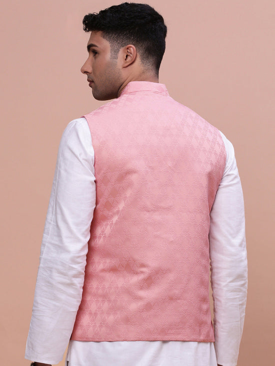 Men Woven Design Peach Slim Fit Nehru Jacket-AC-1156-Peach