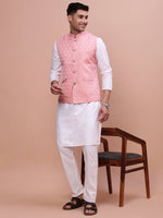 Men Woven Design Peach Slim Fit Nehru Jacket-AC-1156-Peach