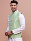 Men Woven Design Green Slim Fit Nehru Jacket-AC-1160-Green