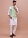 Men Woven Design Green Slim Fit Nehru Jacket-AC-1160-Green