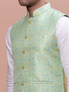 Men Woven Design Green Slim Fit Nehru Jacket-AC-1160-Green