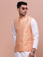 Men Woven Design Orange Slim Fit Nehru Jacket-AC-1161-Orange