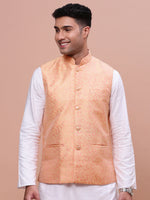 Men Woven Design Orange Slim Fit Nehru Jacket-AC-1161-Orange