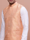 Men Woven Design Orange Slim Fit Nehru Jacket-AC-1161-Orange