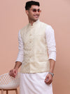 Men Woven Design Cream Slim Fit Nehru Jacket-AC-1163-Cream