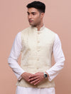 Men Woven Design Cream Slim Fit Nehru Jacket-AC-1163-Cream