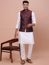 Men Woven Design Maroon Slim Fit Nehru Jacket-AC-1164-Maroon