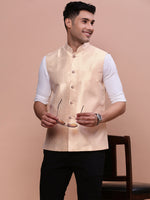 Men Woven Design Cream Slim Fit Nehru Jacket-AC-1167-Cream