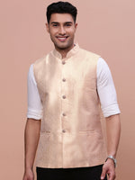 Men Woven Design Cream Slim Fit Nehru Jacket-AC-1167-Cream