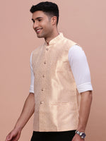 Men Woven Design Cream Slim Fit Nehru Jacket-AC-1167-Cream