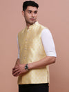 Men Woven Design Yellow Slim Fit Nehru Jacket-AC-1172-Yellow