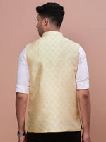 Men Woven Design Yellow Slim Fit Nehru Jacket-AC-1172-Yellow