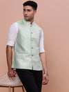 Men Woven Design Green Slim Fit Nehru Jacket-AC-1173-Green