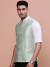 Men Woven Design Green Slim Fit Nehru Jacket-AC-1173-Green