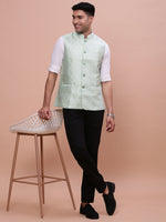 Men Woven Design Green Slim Fit Nehru Jacket-AC-1173-Green