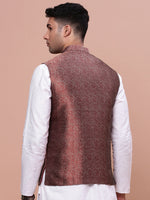 Men Woven Design Maroon Slim Fit Nehru Jacket-AC-B-1182-Maroon