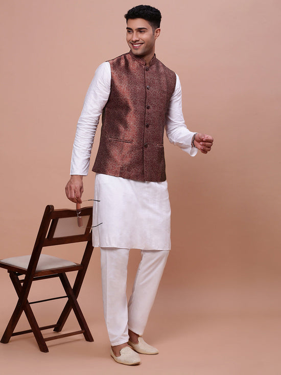 Men Woven Design Maroon Slim Fit Nehru Jacket-AC-B-1182-Maroon