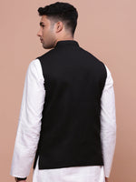 Men Woven Design Black Slim Fit Nehru Jacket-AC-B-1183-Black