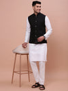 Men Woven Design Black Slim Fit Nehru Jacket-AC-B-1183-Black